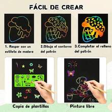 FLOVAZO 120pcs hojas Scratch Multicolor Paper,18x13cm,Juego de Papel de Rascar arte Arcoíris con Bolígrafo y plantilla de dibujo,Scratching rainbow art crafts,dibujos de Graffiti Scratch boards - 1 - Ver 4