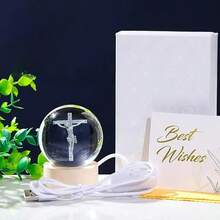 3D Crystal Cross Jesus Figurine Statue, 3D Jesus Nativity Scene Crystal Ball Night Light With Cross Decor, Laser Engraved Crucifix Easter Decoration Christian Catholic Religious Gifts - Multicolor - View 5