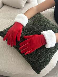 2 Pairs Of White Fur Trimmed Women's Short Velvet Christmas Gloves - Holiday Christmas Party Gloves With Red And White Velvet And Faux Fur For Warmth. Perfect For Weddings, Valentine's Day, Winter Celebrations, Christmas, And Parties.