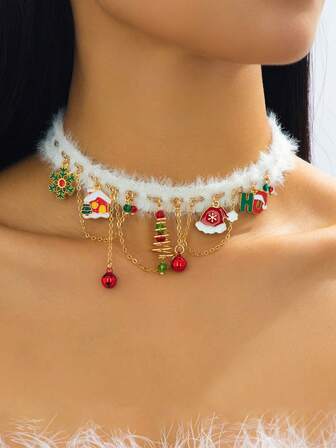 1 件时尚金属雪花吊坠项链，优雅女士配饰，适合圣诞节、节日、日常穿着、礼物、派对