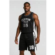 Men's Adult Sports Set: T-Shirt With Basketball Shorts - HD negro personalizado - Ver 7