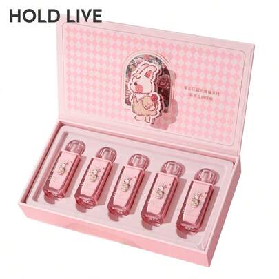  Bộ quà tặng son bóng HOLD LIVE Vintage Garden 5 thỏi, lì, satin, bóng, son môi hình thỏ dành cho nữ, làm sáng và dưỡng ẩm