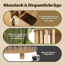 160cm Eiche Sideboard, Roman Design With Bamboo Columns And Shelves, 6 Drawers And Open Shelves, Height Adjustable Legs, H75/W160/D40 - 1 - View 11