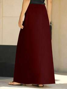 Falda de unicolor para mujer, adecuada para ir al trabajo - rojo - Ver 5