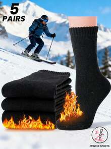 5 Pairs Soft & Comfortable Winter Hiking Mid-Calf Socks, Casual Indoor/Outdoor, Outdoor Activities, Classic Style, Hiking Socks, Comfortable, For Men And Women, Winter Travelers - Multicolor - View 1