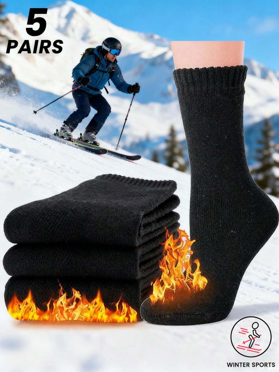 5 Pairs Soft & Comfortable Winter Hiking Mid-Calf Socks, Casual Indoor/Outdoor, Outdoor Activities, Classic Style, Hiking Socks, Comfortable, For Men And Women, Winter Travelers - Multicolor - View 1