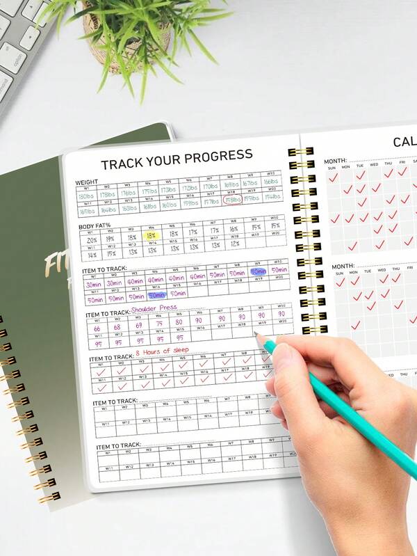 BUBU 1PC Fitness Journal Workout Planner, A5 Hardcover Workout Notebook For Daily Fitness Tracking, Goals Setting, Weight Loss, Healthy Habits, Work And Home School & Office Supplies Back To School