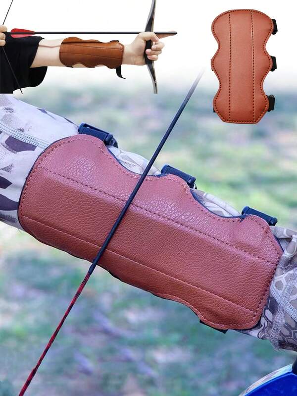 1pc Outdoor Sports Leather Arm Guard, Brown Archery Arm Protector, Suitable For Left And Right Hands, For Bow And Arrow Shooting Training, Essential For Archery Enthusiasts, Prevents Arrow Friction On Arm, Durable, Adjustable Buckle Design, Lockstitch To Prevent Slipping