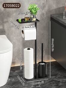 1pc Freestanding Toilet Paper Holder, Self-Adhesive Bathroom Tissue Roll Dispenser, Moisture-Proof Home Restroom Accessory, Bathroom Organizer | Decorative Shelf