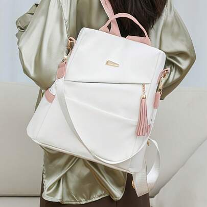 Simple Solid Color Shoulder Bag For Women, New Fashionable Travel Dual-Use Large Capacity Casual Girls Backpack