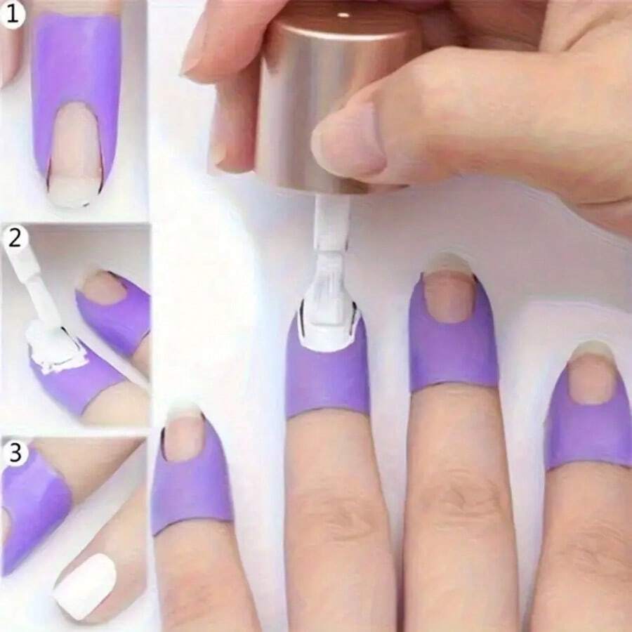 20pcs U-Shaped Nail Polish Spill Stickers - Colorful Multicolor Nail Art Protectors For Cuticle & Light Beige Protection, Clutter-Free Manicure Accessories, Prevent Stains During DIY Nail Designs, Nail Stickers - 紫色 - 查看 1