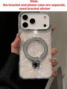1pc Laser Love Seashell Texture Glitter Magnetic Holder Phone Case Compatible With Iphone 17 Pro Max 17 Pro 17 16 15 14 13 12 Pro Max 14 15 16 Plus 11 Luxury Stylish Rhinestone Camera Protection Back Cover