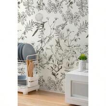 Peel And Stick Wallpaper Floral Birds Contact Paper Black And White Wall Paper Peel And Stick Modern Boho Removable Self Adhesive Wallpaper Vinyl Rolls 118"X17.3" - ĐenTrắng - Xem 4