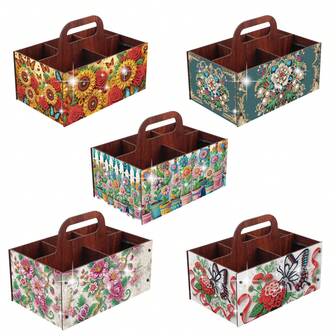 1 pieza/5 piezas Kit de cesta de almacenamiento de pintura de diamantes DIY, kit de pintura de diamantes con forma especial de girasol, flor, mariposa, adecuado para almacenar aperitivos, cosméticos, artículos de papelería en el hogar, decoración de escritorio, regalo artístico, regalo único para cumpleaños, Año Nuevo, Acción de Gracias, Navidad