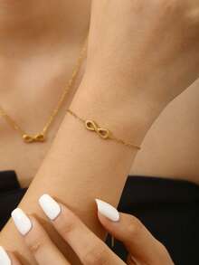 1pc 18k Gold Plated Titanium Steel Women's Infinity Loop Necklace, Perfect For Everyday Wear