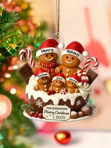 Personalized Family Name Ornament Custom Text Christmas 2025 Gingerbread Family Decoration Holiday Tree Hanging Ornament Winter Keepsake Gift For Parents Kids Friends Home Decor Personalized Ornament Fashionable Holiday Decoration Stocking Stuffer Gift Exchange Family Name Ornament