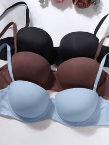 3 sztuki/zestaw biustonoszy damskich bez fiszbin w jednolitym kolorze z odpinanymi ramiączkami - Wielokolorowe - Zobacz 5
