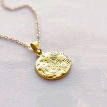MECYLIFE 1pc Stainless Steel Round Moon Sun Star Pendant Necklace, Simple Design Women Necklace - Yellow Gold - View 13