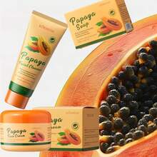 木瓜面部护理保湿三件套 - 木瓜保湿霜、木瓜洁面乳、木瓜沐浴皂，多效合一护肤组合 - 黃色 - 查看 6