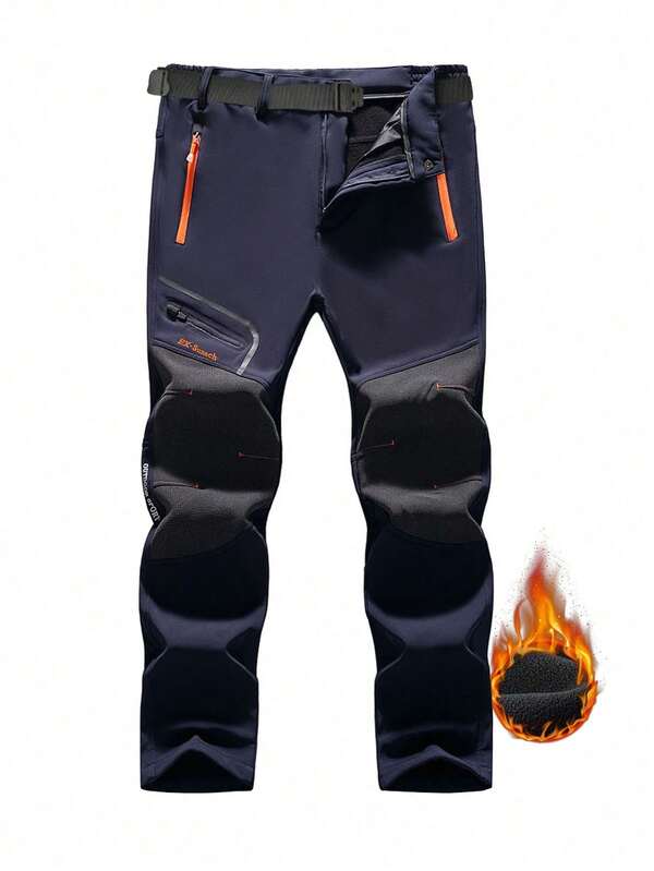 Pantaloni cargo da uomo per sport all'aperto con fodera termica, taglio dritto, adatti per escursionismo e trekking in autunno/inverno, in pile