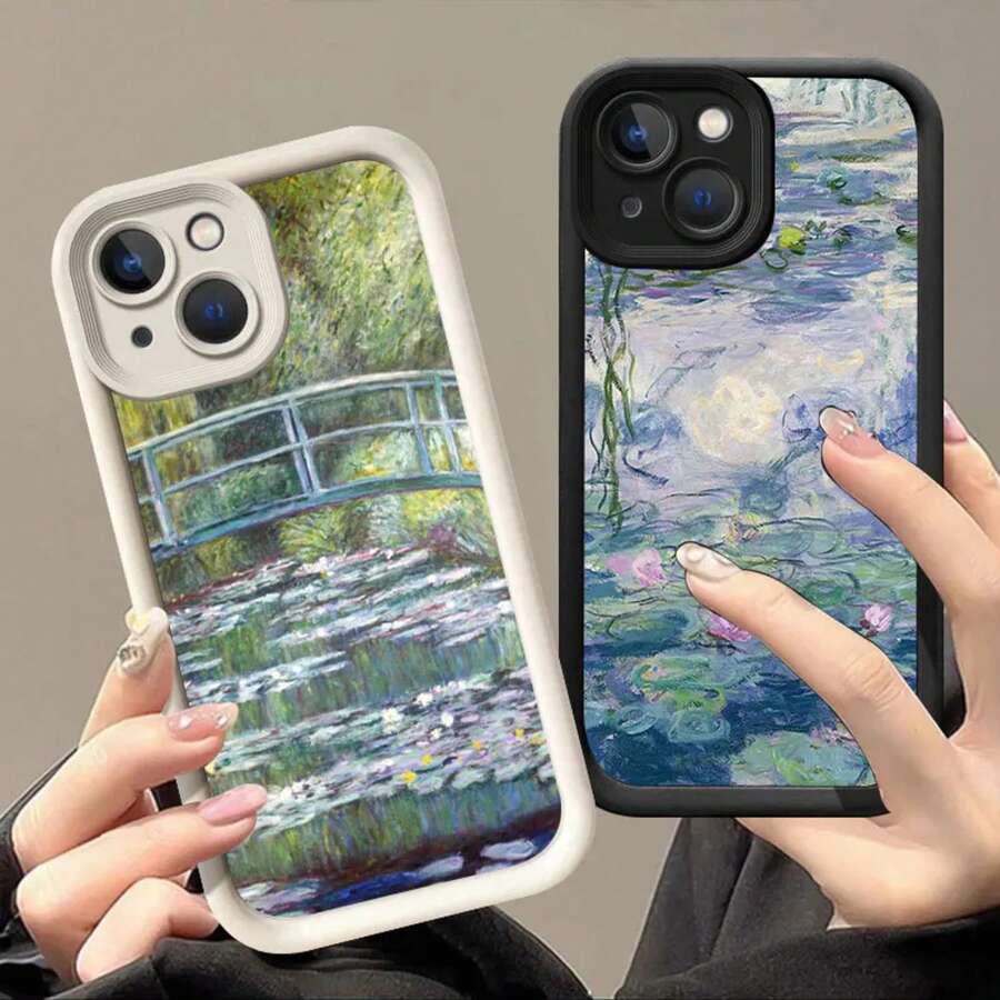 Claude Monet Painting Soft Silicone Phone Case Cover Compatible With Apple 12 13 Mini 11 14 15 16 Pro Max 7 8 Plus, Cover Compatible With 17 Case, 17 Pro Case, 17 Pro Max Case - 白色03 - 查看 1