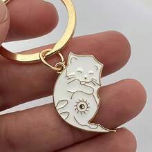 2 Cute Cat Pendant Keychains, Cartoon Cat Design With Moon And Stars, Ideal For Cat Lovers, Perfect Anniversary And Birthday Gifts For Boyfriends Or Girlfriends, Valentine's Day Accessories, Bag Accessories, Bag Accessories, Women's Keychains - 2 chiếc [Đen + Trắng] - Xem 4