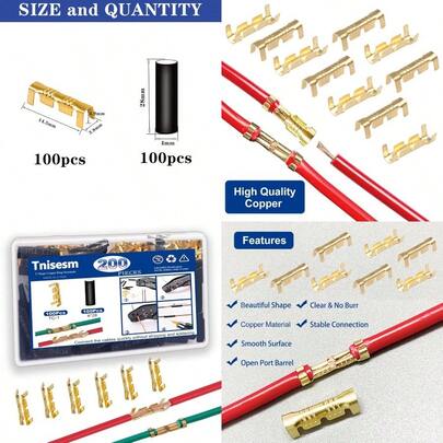 200Pcs U Shape Copper Ring TerminalsOpen Barrel Crimp Terminals With Heat Shrinkable Tube Butt Connector For Electricity Automotive