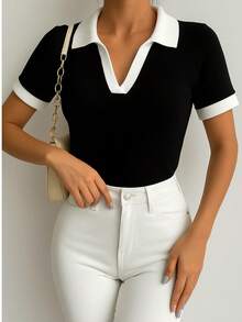 Women's Polo Work T-Shirt, Short Sleeve, Cotton - Kit bicolor 3 1 negro 1 blanco 1 marrón - Ver 6