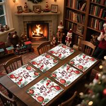 1 Stück/4 Stücke/6 Stücke/100 Stücke Freude auf der Welt Schneemann Muster Tischset, maschinenwaschbar rechteckiges Polyester Tischset, Tischschutz, wärmeisolierendes Tischset, Restaurant Tischdekoration, Party Zubehör, Weihnachtsdekoration, Geschenkidee