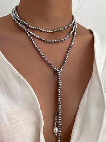 1件波西米亚几何不对称仿珍珠水晶时尚女士长项链，优雅复古日常节日派对百搭珠宝礼物（多种佩戴方式） - 項鍊 - 查看 12