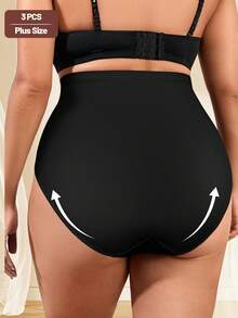 3 quần lót cạp cao cỡ lớn cho nữ, kiểm soát bụng, co giãn, mềm mại, thoáng khí - màu đen - Xem 6