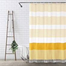 Sage Green Boho Stripe Shower Curtain 72 X 72 Inches Farmhouse Cotton Bathroom, - Yellow - View 6