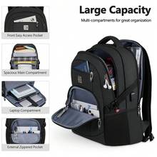 1PC Bagsure Travel Laptop Backpack, Business Water Resistant Laptop Backpack With USB Charging Port, College Bag For Men & Women - 黑色 - 查看 4