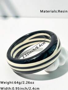 1pc Handmade Resin Bracelet In Milky Tea Color, Multi-Element Design With Stripes And Rivets, Suitable For Daily Wear And Parties, Great Gift For Family And Friends, Autumn/Winter - Multicolor a - View 7