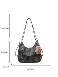 Túi đeo vai thời trang đa năng Merlard Retro 2025 họa tiết mờ, dung tích lớn, túi đi biển cao cấp, túi tote, túi mua sắm, túi lớn, túi xách họa tiết ngách, túi đeo chéo có dây kéo kép - màu đen - Xem 6