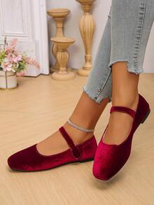 2025 New Fashion Strap Buckle Square Toe Low Heel Green Women's Flat Shoes, Comfortable Soft Bottom Low Vamp Autumn Shoes, Mary Jane Flats, Elegant For Daily Wear, Suede Green Ballet Flats