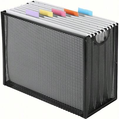 Sinboun Hanging File Organizer Letter-Size File Holder Filing Box Includes 5 Hanging Folders - Metal Mesh Magazine Letter Storage Cabinets File Cart For Office Home School No Assembly Required