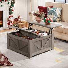 Butterslay 1pc Farmhouse Lift-Top Coffee Table With Flip Top, Storage Table With Hidden Compartments, Center Table For Small Space, Guest Room, Living Room, Apartment - Xám - Xem 1