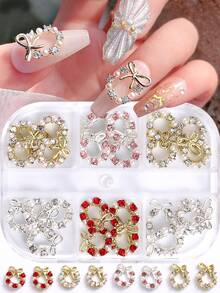 Decoraciones de arte de uñas de corona de Navidad de aleación 3D, decoraciones de arte de uñas de lazo de corona de Navidad, joyería de uñas de rhinestone para decoración de arte de uñas de corona de Navidad