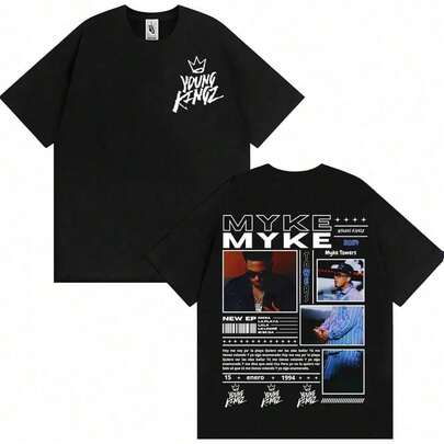 Rapper Myke Towers Graphic Printed T-shirts for Men Harajuku Hip Hop Oversized T Shirt Unisex Summer Cotton Short Sleeve T-shirt