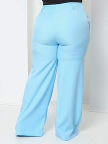 Plus Size Fashion Long Pants Without Belt And Pockets Without Belt - Blue - View 3