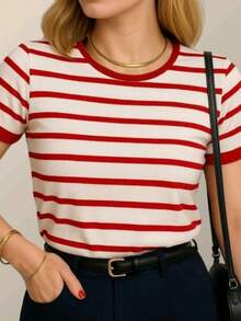 Blusa T-Shirt  Baby Look Listrada Tendencia Moda Verão