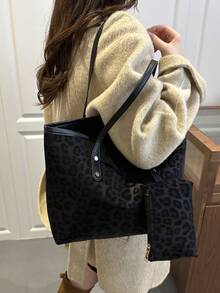 2pcs Minimalist Fashion Faux Crocodile Leather Tote Bag Set, Color Block Buckle Decor, Large Capacity Versatile, Crossbody Bag, Coin Purse, Suitable For Commuting, Shopping, All Season, Practical Minimalist Style Women's Choice - Multicolor - View 7