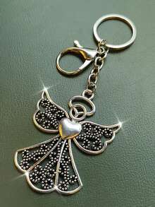 1 Stück süßer Herz-Engelsflügel Schlüsselanhänger, Material aus Zinklegierung, modischer Damen Taschenbaumler & Auto-Ornament, perfektes Geschenk für Freundin & BFF am Valentinstag & an j personalisierter spiritueller Schutzengel Schlüsselring