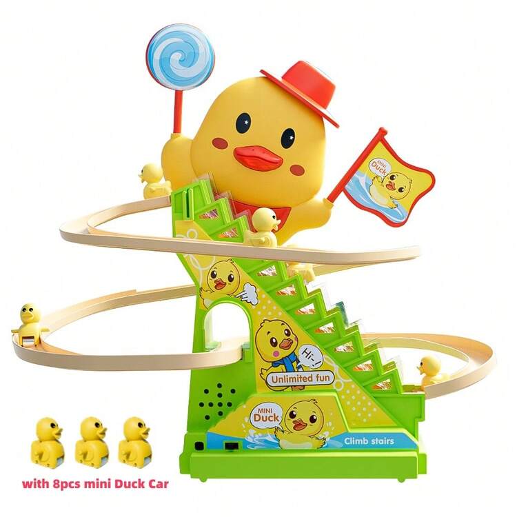 Automatic Stair Climbing Duck Slide Track Toy Set, Duck Roller Coaster Slide With Lights And Music, Children's Educational Duck Slide Toy, Ideal Gift For Halloween, Christmas, New Year (Batteries Not Included) - Multicolor - View 13