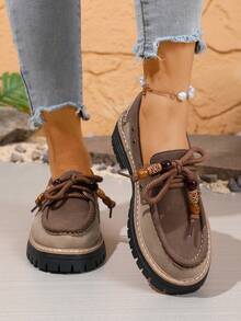 New Women's Loafers, Lightweight, Comfortable, Elegant, Fashion, British Style, Block Heel, Soft Sole, Slip-On Low-Top Shoes - Camel - View 2