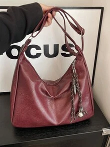 Fashionable Large Capacity Shoulder Tote Bag For Women, Design - Burgundy - View 7