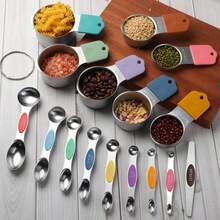 16pcs Stainless Steel Magnetic Measuring Cups And Spoons Set, Stackable Measuring Cups And Spoons, Kitchen Baking Tools, Seasoning Utensils With Measurement Markings - Multicolor - View 6