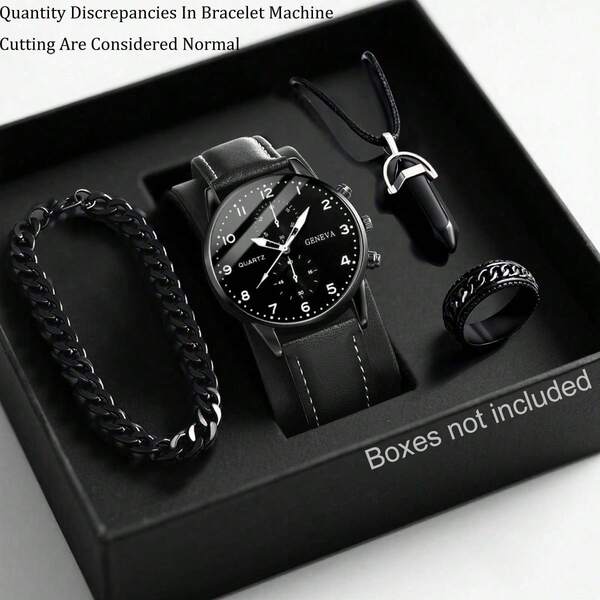 ساعة رجالية 1 مجموعة كاجوال، عقارب بأرقام عربية على قرص دائري، سوار من البولي يوريثان ساعة كوارتز وقلادة سحر، سوار وخاتم مثالي للارتداء اليومي، هدايا عيد الميلاد، الحفلات، التجمعات العطلات، والهدية المثالية لنفسك أو الأصدقاء بدون علبة