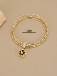 1pc Luxurious Fully Rhinestoned Cubic Zirconia Rotating 5-Petal Stainless Steel Bracelet For Women, Women's Accessory, Gift For Her, Gold Bracelet, For Lover, Party (Bracelet Accessories Detachable And Replaceable) - Yellow Gold - View 3
